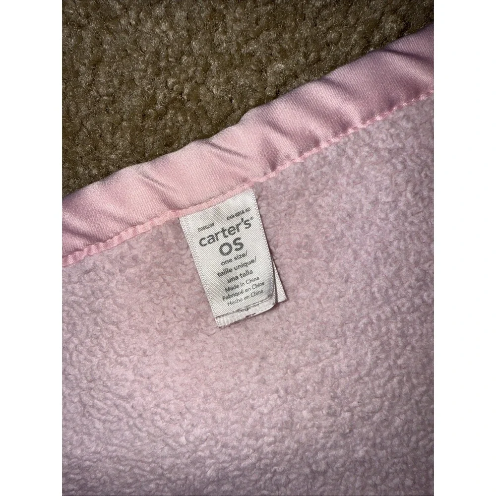 Carter's Pink Baby Blanket White Bunny Rabbit Plush Satin Edge Fleece Cozy Lovey